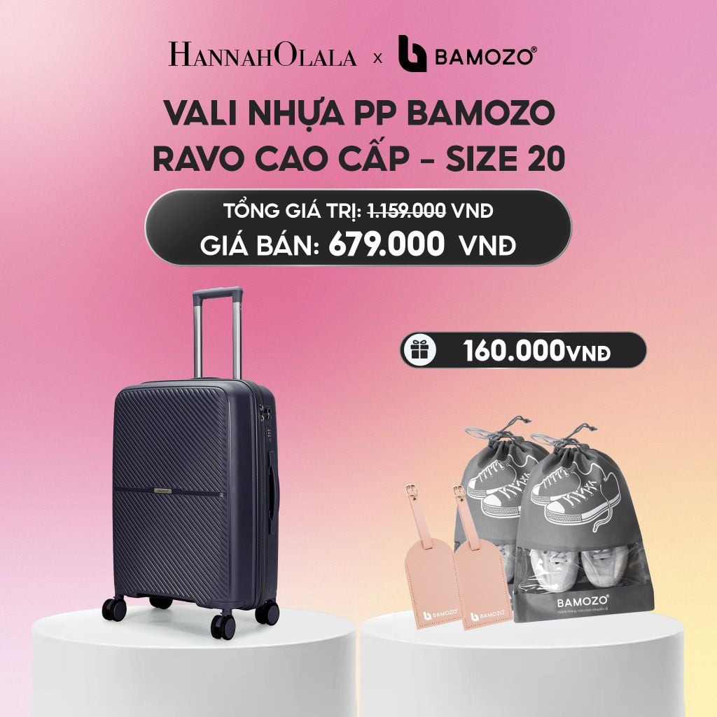  VALI BAMOZO RAVO NHỰA PP CAO CẤP CHỐNG VỠ (TẶNG 2 THẺ TAG DA CHỐNG THẤT LẠC, 2 TÚI ĐỰNG GIÀY XÁM)_A2240 