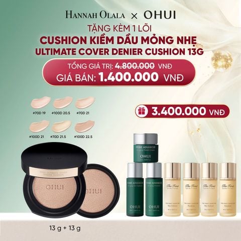  DEAL 43: [TẶNG KÈM 1 LÕI] PHẤN NƯỚC KIỀM DẦU MỎNG NHẸ OHUI ULTIMATE COVER DENIER CUSHION 13G 