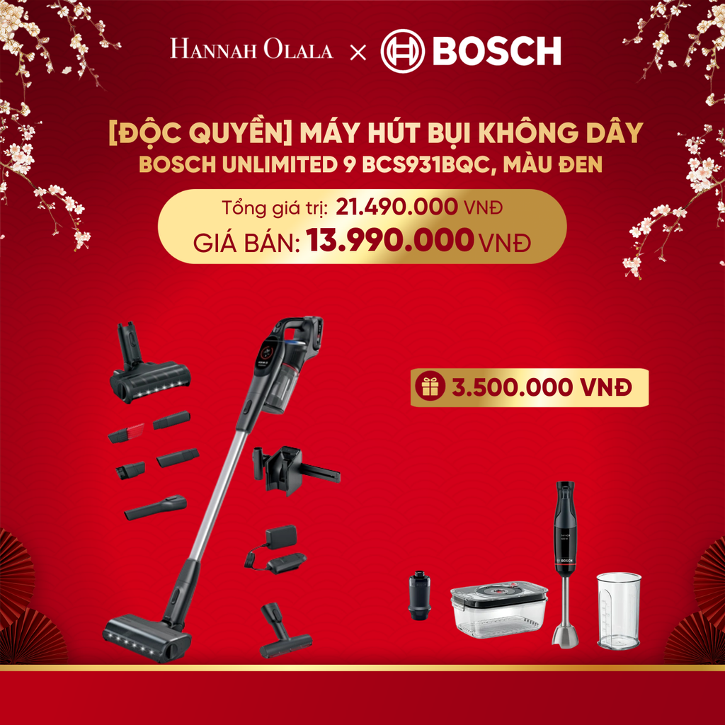  DEAL 1: [ĐỘC QUYỀN] MÁY HÚT BỤI KHÔNG DÂY BOSCH UNLIMITED 9 BCS931BQC, MÀU ĐEN 