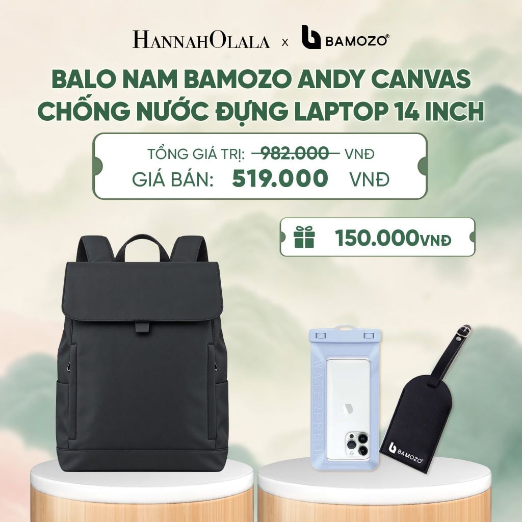  BALO NAM BAMOZO ANDY CANVAS CHỐNG NƯỚC ĐỰNG LAPTOP 14 INCH ĐI LÀM CÔNG SỞ (TAG THẺ DA CHỐNG THẤT LẠC + TÚI ĐỰNG ĐIỆN THOẠI CHỐNG NƯỚC) - A720 