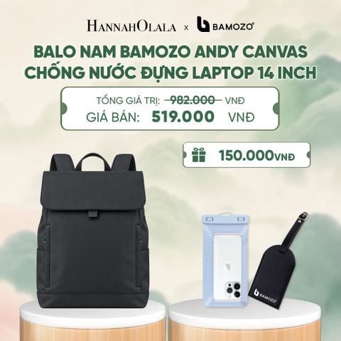  BALO NAM BAMOZO ANDY CANVAS CHỐNG NƯỚC ĐỰNG LAPTOP 14 INCH ĐI LÀM CÔNG SỞ (TAG THẺ DA CHỐNG THẤT LẠC + TÚI ĐỰNG ĐIỆN THOẠI CHỐNG NƯỚC) - A720 