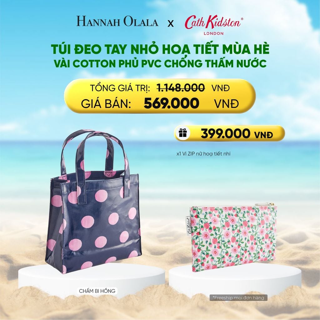  DEAL 1. TÚI ĐEO TAY NHỎ CATH KIDSTON HOẠ TIẾT MÙA HÈ VÀI COTTON PHỦ PVC CHỐNG THẤM NƯỚC 