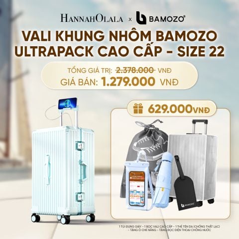  VALI BAMOZO KHUNG NHÔM ULTRAPACK CAO CẤP (TẶNG TÚI ĐỰNG GIÀY + BỌC VALI CC TRONG SUỐT + THẺ TAG DA CHỐNG THẤT LẠC + Ô CHE NẮNG + TÚI ĐỰNG ĐT CHỐNG NƯỚC) - A1624 