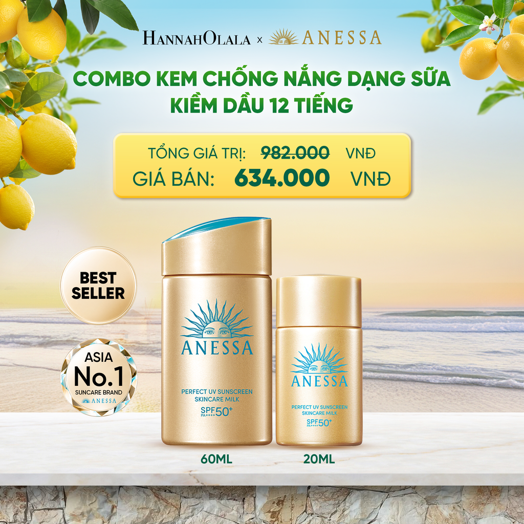  COMBO SỮA CHỐNG NẮNG DƯỠNG DA KIỀM DẦU BẢO VỆ HOÀN HẢO ANESSA GOLD MILK SPF50+ PA++++ 60ML + 20ML - DEAL 1 