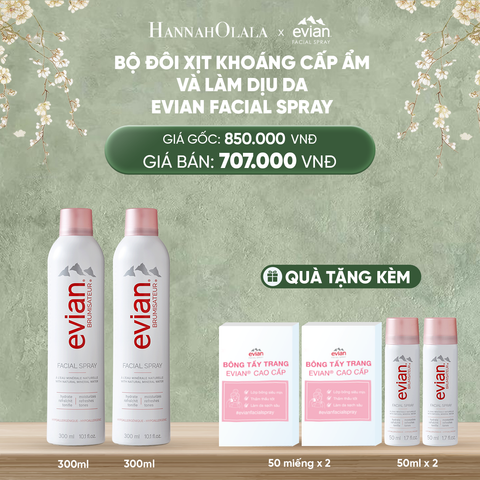  DEAL 1: COMBO 2 CHAI XỊT KHOÁNG CẤP ẨM, LÀM DỊU DA EVIAN FACIAL SPRAY 300ML 
