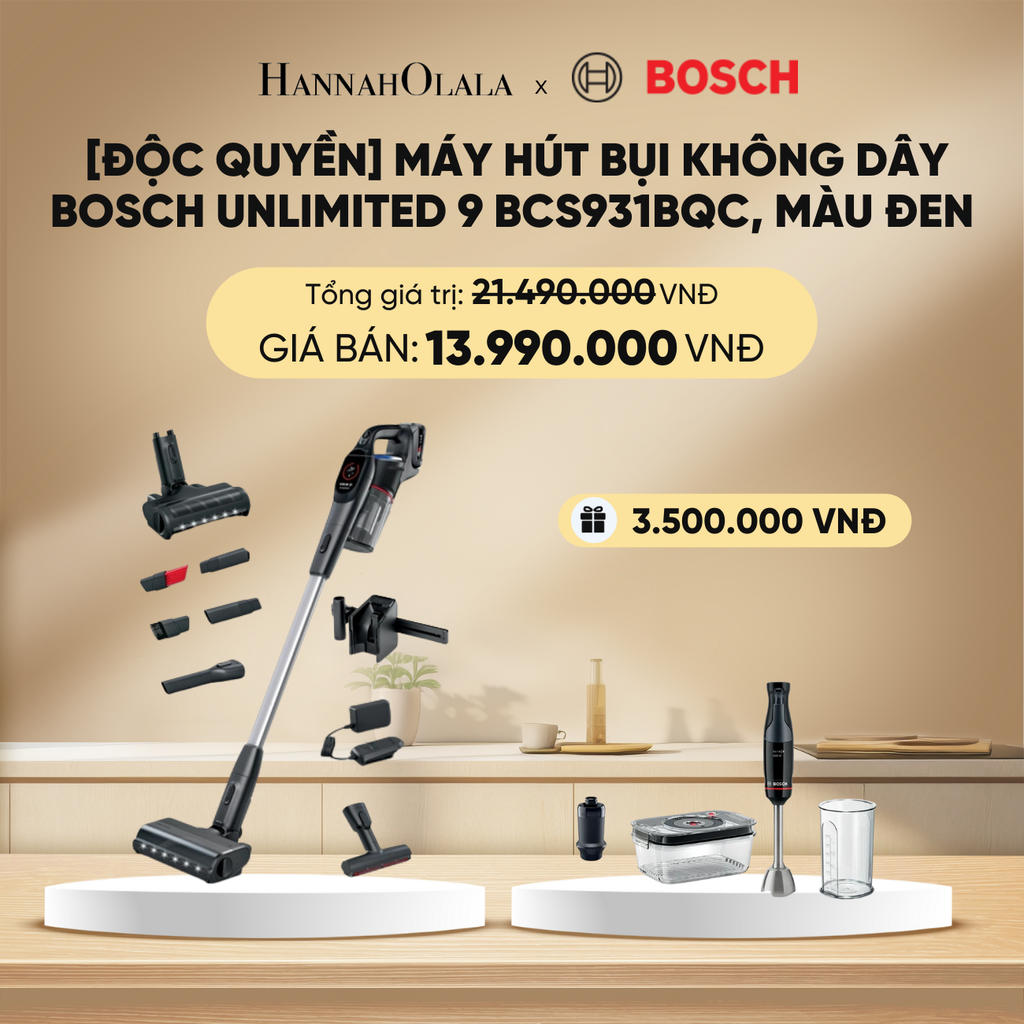  DEAL 1: [ĐỘC QUYỀN] MÁY HÚT BỤI KHÔNG DÂY BOSCH UNLIMITED 9 BCS931BQC, MÀU ĐEN 