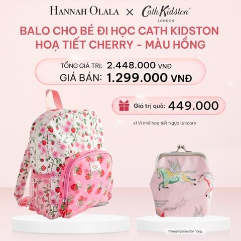  E344_DEAL 1: BALO CHO BÉ ĐI HỌC CATH KIDSTON HOẠ TIẾT CHERRY PHỦ PVC CHỐNG THẤM NƯỚC - MÀU HỒNG 