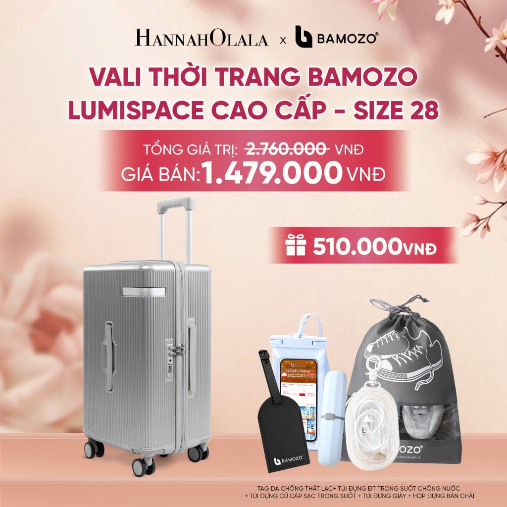  VALI BAMOZO LUMISPACE CAO CẤP (TẶNG TAG VALI DA + TÚI ĐỰNG ĐT CHỐNG NƯỚC + TÚI ĐỰNG CÁP SẠC + TÚI ĐỰNG GIÀY + HỘP ĐỰNG BÀN CHẢI) - A1574 