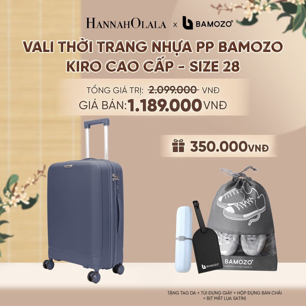  VALI BAMOZO KIRO NHỰA PP CAO CẤP CHỐNG VỠ, CHỐNG RẠCH (TẶNG TAG DA + TÚI ĐỰNG GIÀY + HỘP ĐỰNG BÀN CHẢI + BỊT MẮT LỤA SATIN) - A2582 