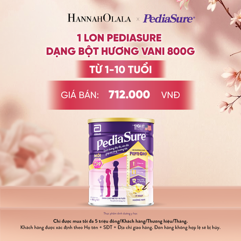  1 LON PEDIASURE DẠNG BỘT HƯƠNG VANI 800G (DÙNG CHO BÉ 1-10 TUỔI) DEAL 1: - A1986 
