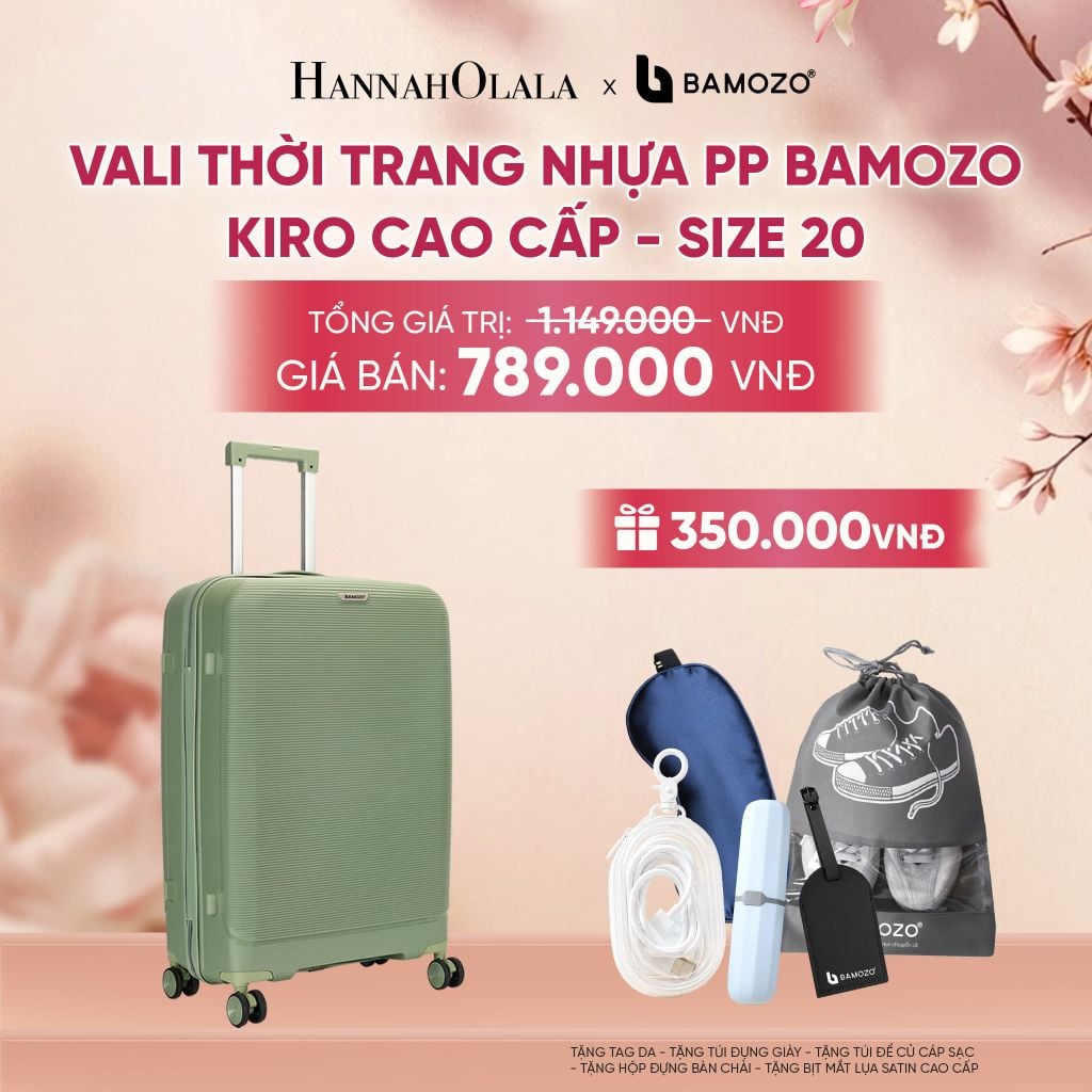  VALI BAMOZO KIRO NHỰA PP CAO CẤP CHỐNG VỠ, CHỐNG RẠCH (TẶNG TAG DA + TÚI ĐỰNG GIÀY + TÚI ĐỰNG CÁP SẠC + HỘP ĐỰNG BÀN CHẢI + BỊT MẮT LỤA SATIN) - A2095 
