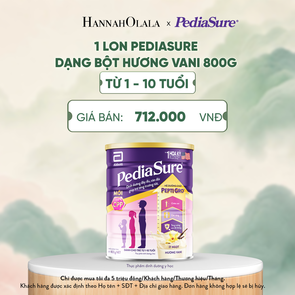  1 LON PEDIASURE DẠNG BỘT HƯƠNG VANI 800G (DÙNG CHO BÉ 1-10 TUỔI) - A1574 