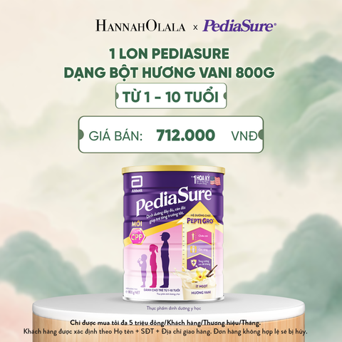  1 LON PEDIASURE DẠNG BỘT HƯƠNG VANI 800G (DÙNG CHO BÉ 1-10 TUỔI) - A1574 