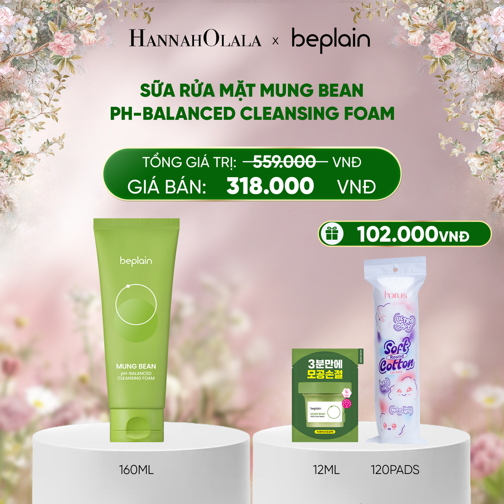  E1454_DEAL 1: BEPLAIN SỮA RỬA MẶT MUNG BEAN PH-BALANCED CLEANSING FOAM 160ML 
