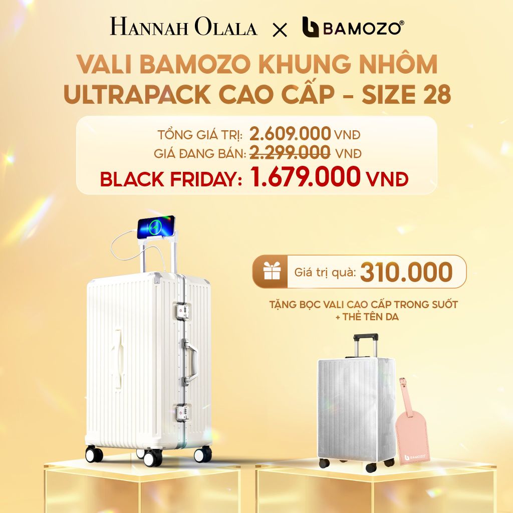  DEAL 4: VALI BAMOZO KHUNG NHÔM ULTRAPACK CAO CẤP (TẶNG BỌC VALI CC TRONG SUỐT + THẺ TÊN DA) 