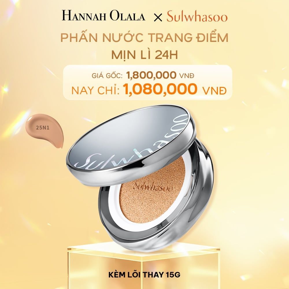  DEAL 1A: PHẤN NƯỚC TRANG ĐIỂM MỊN LÌ 24H (KÈM LÕI THAY THẾ) SULWHASOO PERFECTING CUSHION 15GX2 