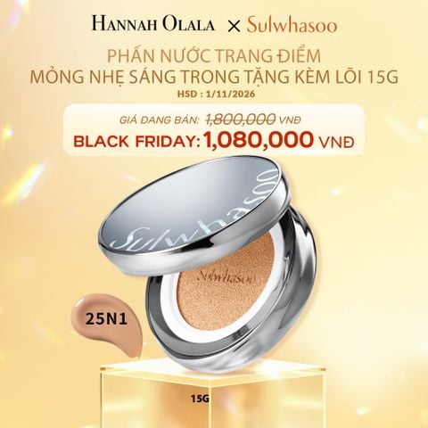 DEAL 1B: PHẤN NƯỚC TRANG ĐIỂM MỎNG NHẸ SÁNG TRONG (KÈM LÕI THAY THẾ) SULWHASOO PERFECTING CUSHION AIRY 15GX2 (DATE 11/2026) 