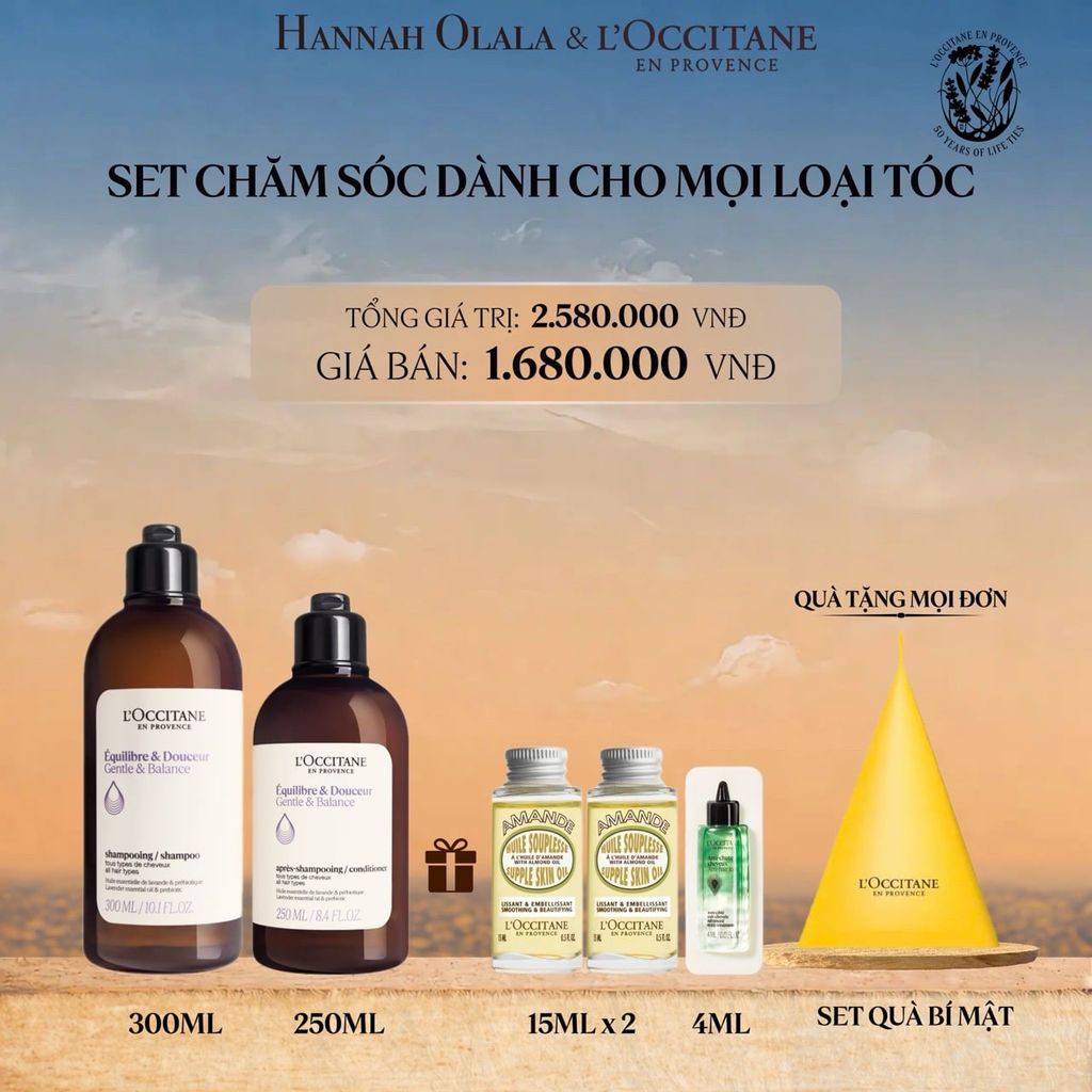  SET CHĂM SÓC DÀNH CHO MỌI LOẠI TÓC L'OCCITANE GENTLE & BALANCE 
