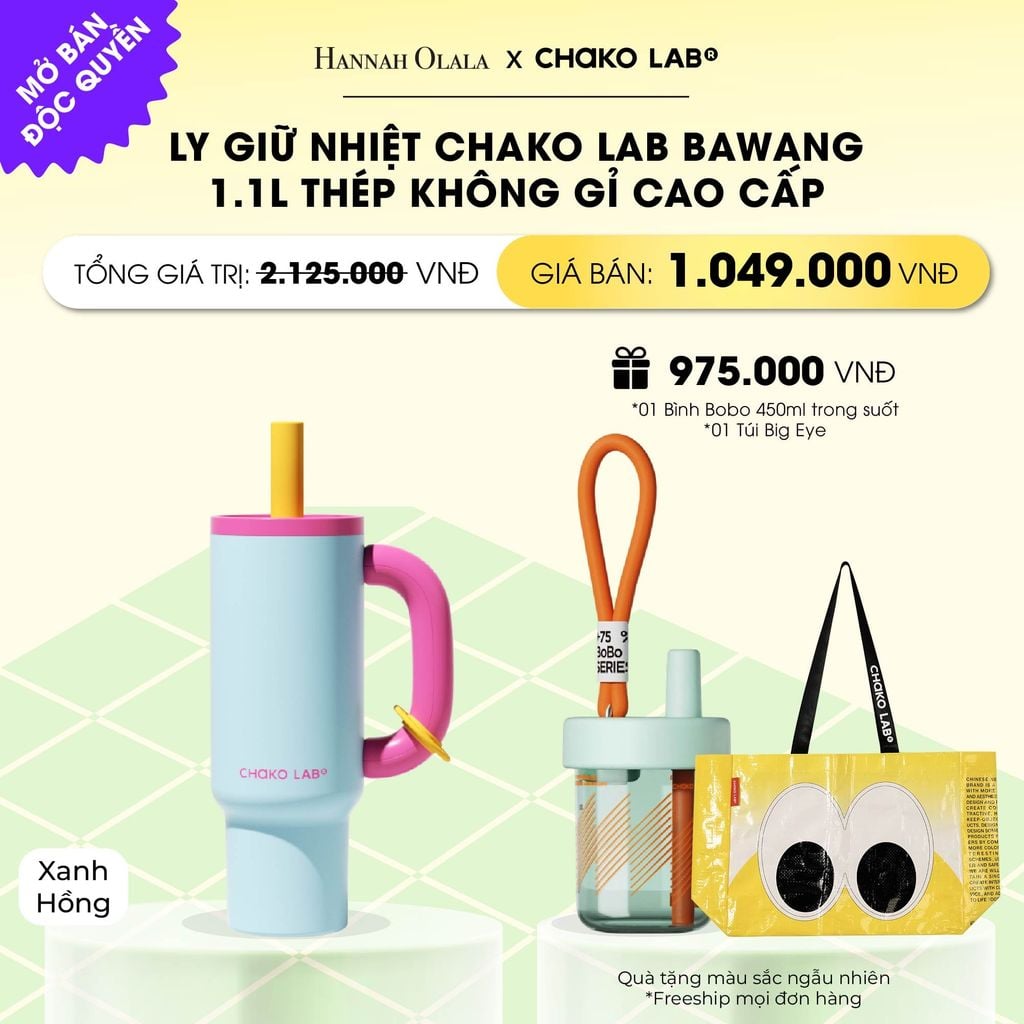  LY GIỮ NHIỆT CHAKO LAB BAWANG 1.1L THÉP KHÔNG GỈ CAO CẤP _ DEAL 3 