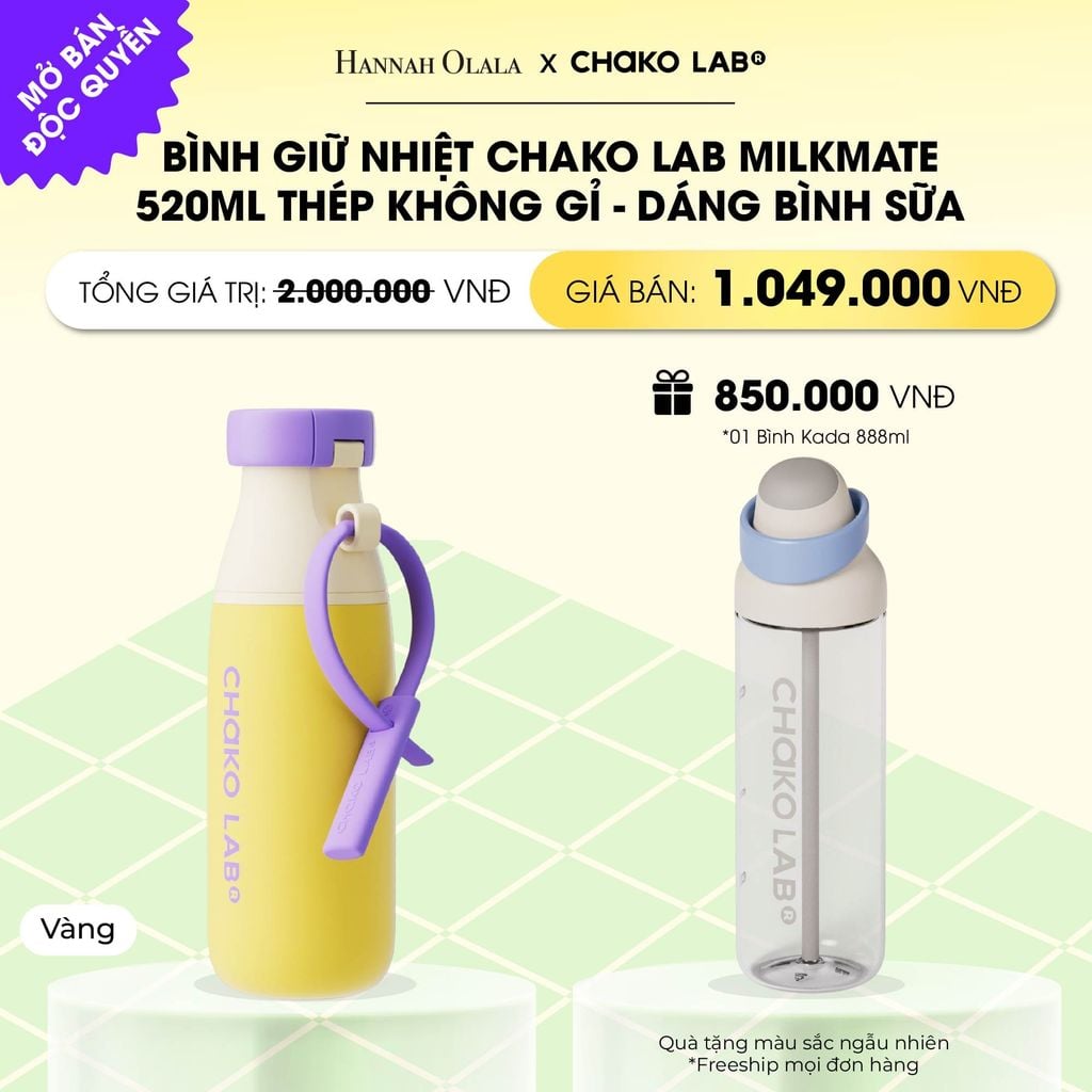  BÌNH GIỮ NHIỆT CHAKO LAB MILKMATE 520ML THÉP KHÔNG GỈ CAO CẤP - DÁNG BÌNH SỮA _ DEAL 6 