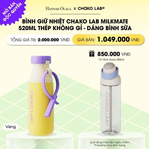  BÌNH GIỮ NHIỆT CHAKO LAB MILKMATE 520ML THÉP KHÔNG GỈ CAO CẤP - DÁNG BÌNH SỮA _ DEAL 6 