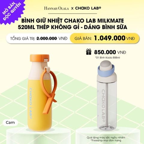  BÌNH GIỮ NHIỆT CHAKO LAB MILKMATE 520ML THÉP KHÔNG GỈ CAO CẤP - DÁNG BÌNH SỮA _ DEAL 6 _ A54 
