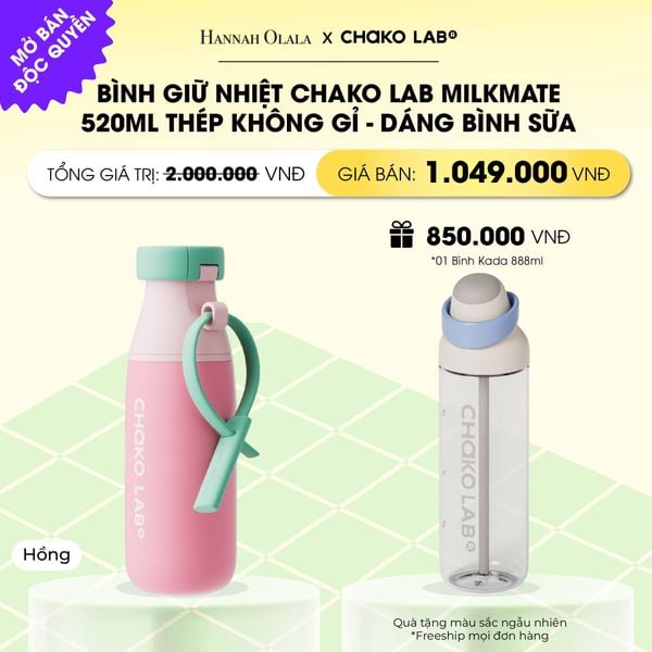  BÌNH GIỮ NHIỆT CHAKO LAB MILKMATE 520ML THÉP KHÔNG GỈ CAO CẤP - DÁNG BÌNH SỮA _ DEAL 6 