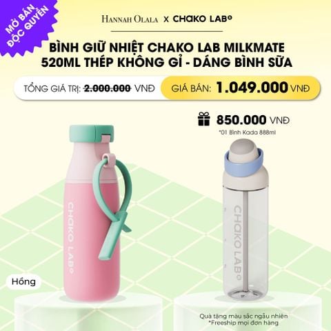 BÌNH GIỮ NHIỆT CHAKO LAB MILKMATE 520ML THÉP KHÔNG GỈ CAO CẤP - DÁNG BÌNH SỮA _ DEAL 6 