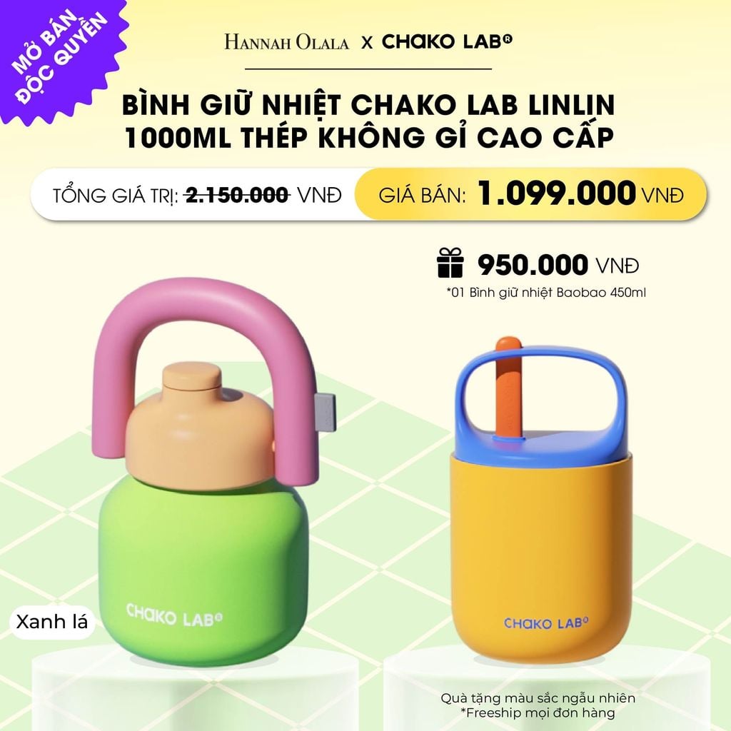  BÌNH GIỮ NHIỆT CHAKO LAB LINLIN 1000ML THÉP KHÔNG GỈ CAO CẤP _ DEAL 1 