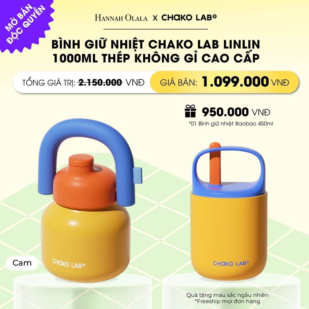  BÌNH GIỮ NHIỆT CHAKO LAB LINLIN 1000ML THÉP KHÔNG GỈ CAO CẤP _ DEAL 1 