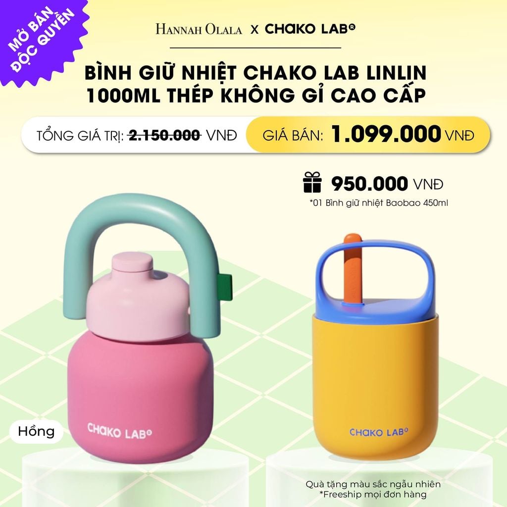  BÌNH GIỮ NHIỆT CHAKO LAB LINLIN 1000ML THÉP KHÔNG GỈ CAO CẤP _ DEAL 1 