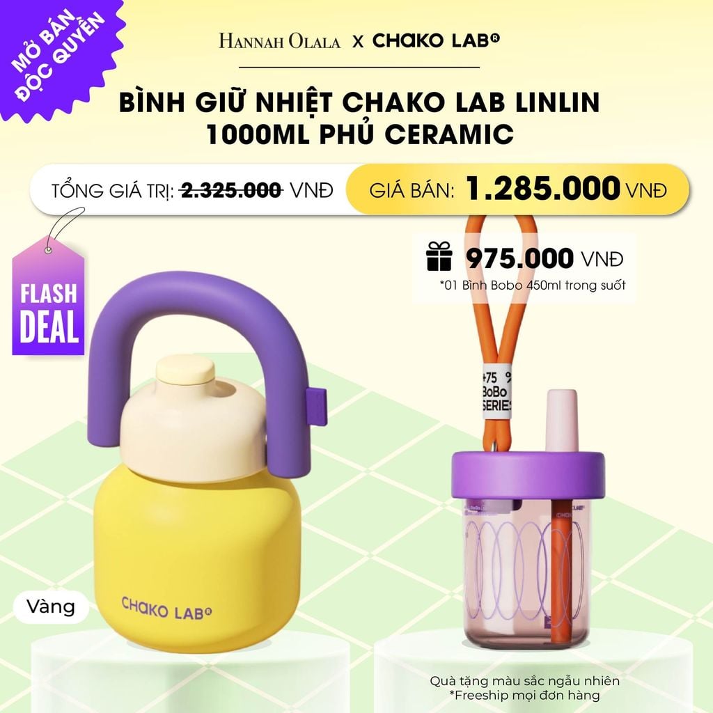  [FLASH DEAL] BÌNH GIỮ NHIỆT CHAKO LAB LINLIN 1000ML PHỦ CERAMIC _ DEAL 2 