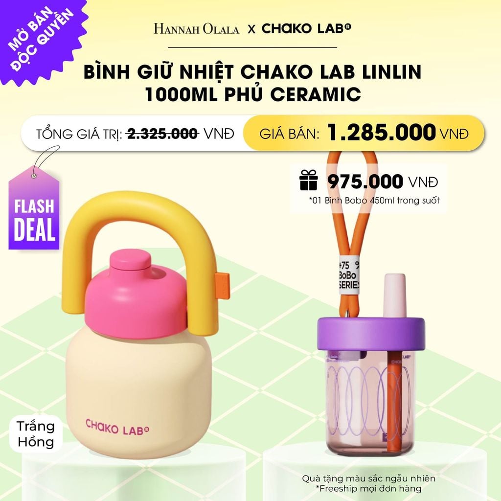  [FLASH DEAL] BÌNH GIỮ NHIỆT CHAKO LAB LINLIN 1000ML PHỦ CERAMIC _ DEAL 2 