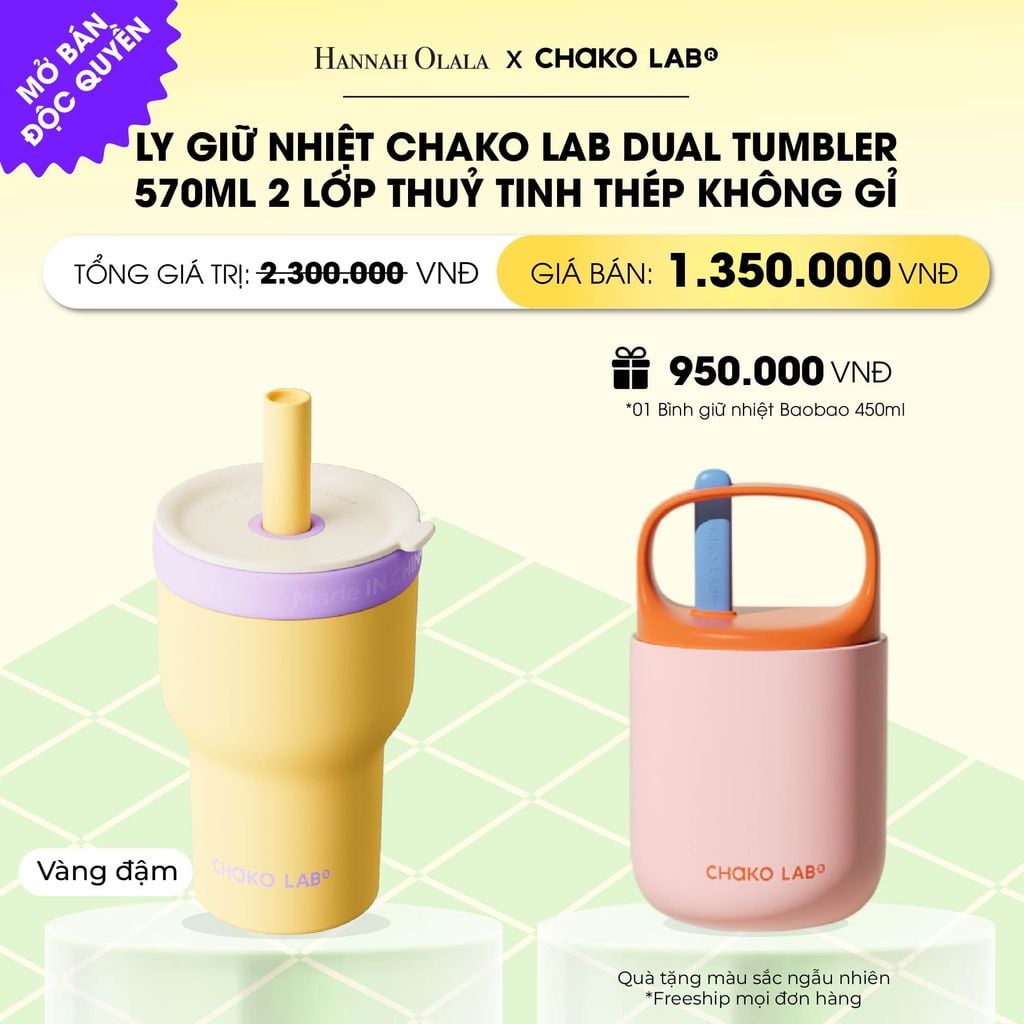  LY GIỮ NHIỆT 2 LỚP (THUỶ TINH/THÉP KHÔNG GỈ) CHAKO LAB DUAL TUMBLER 570ML _ DEAL 10 
