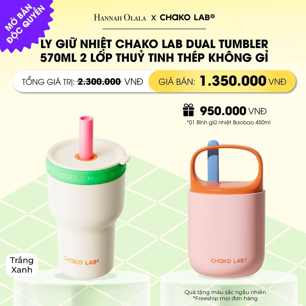  LY GIỮ NHIỆT 2 LỚP (THUỶ TINH/THÉP KHÔNG GỈ) CHAKO LAB DUAL TUMBLER 570ML _ DEAL 10 