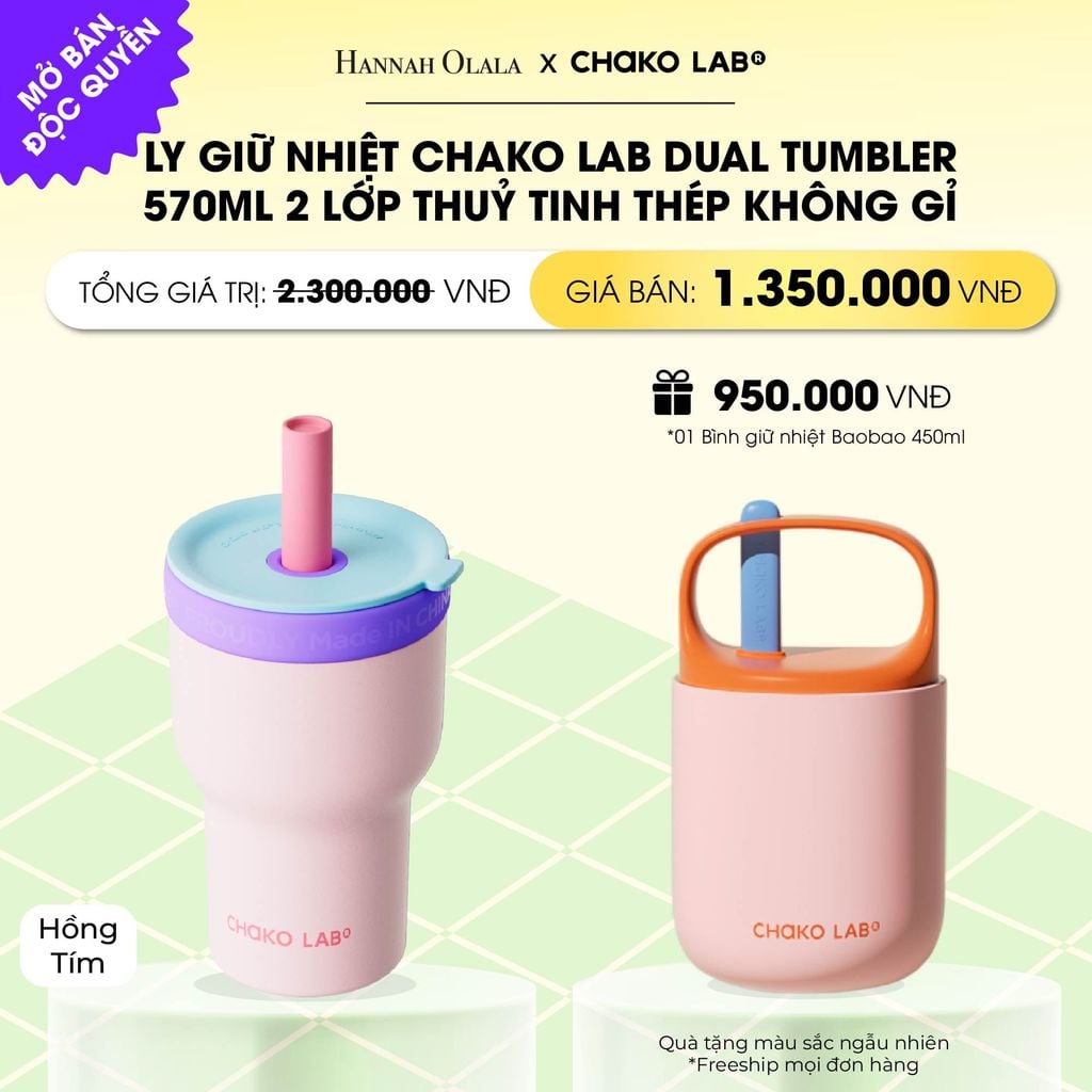  LY GIỮ NHIỆT 2 LỚP (THUỶ TINH/THÉP KHÔNG GỈ) CHAKO LAB DUAL TUMBLER 570ML _ DEAL 10 