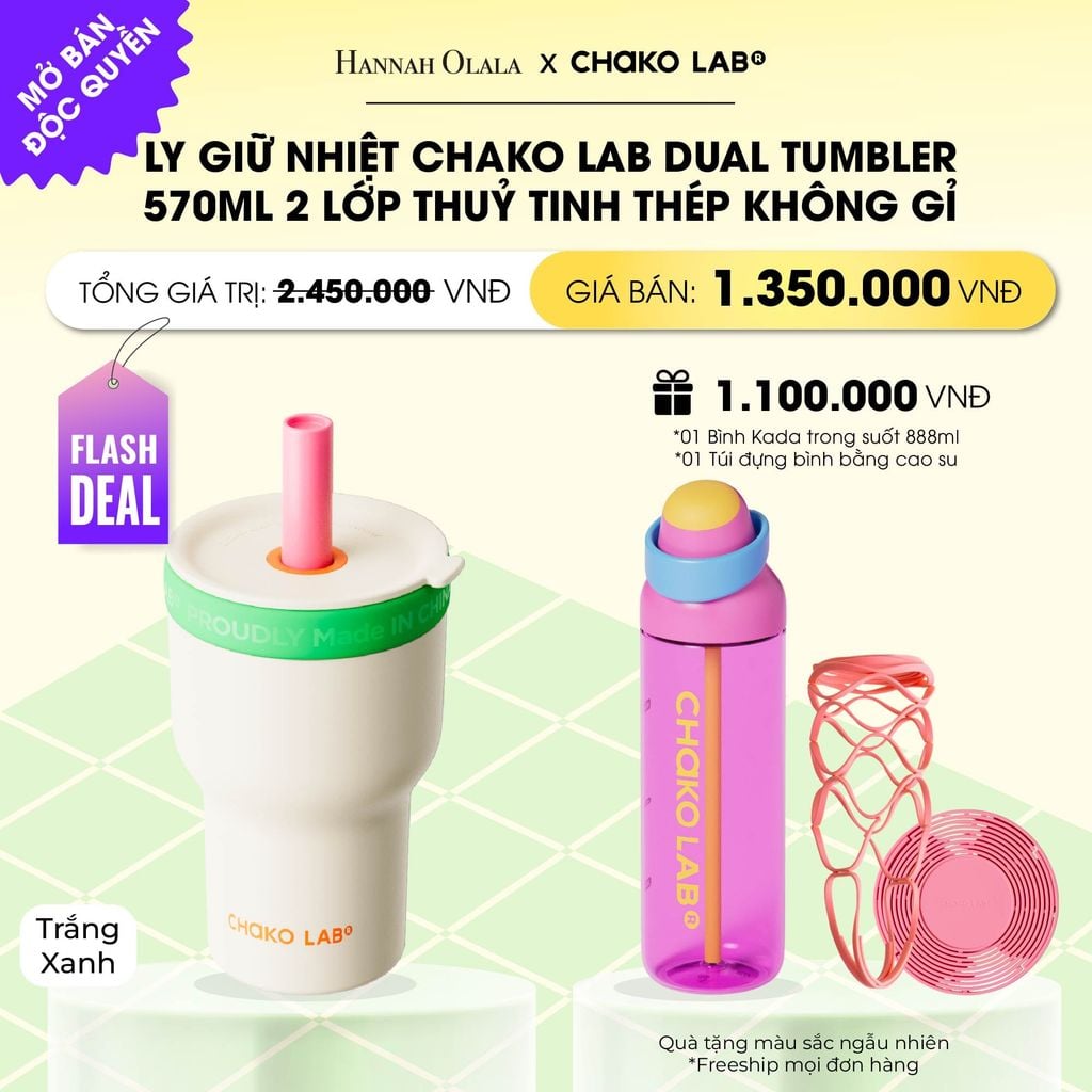  [FLASH DEAL] LY GIỮ NHIỆT 2 LỚP (THUỶ TINH/THÉP KHÔNG GỈ) CHAKO LAB DUAL TUMBLER 570ML _ DEAL 11 