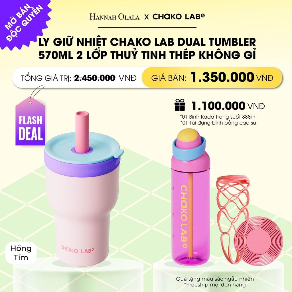  [FLASH DEAL] LY GIỮ NHIỆT 2 LỚP (THUỶ TINH/THÉP KHÔNG GỈ) CHAKO LAB DUAL TUMBLER 570ML _ DEAL 11 