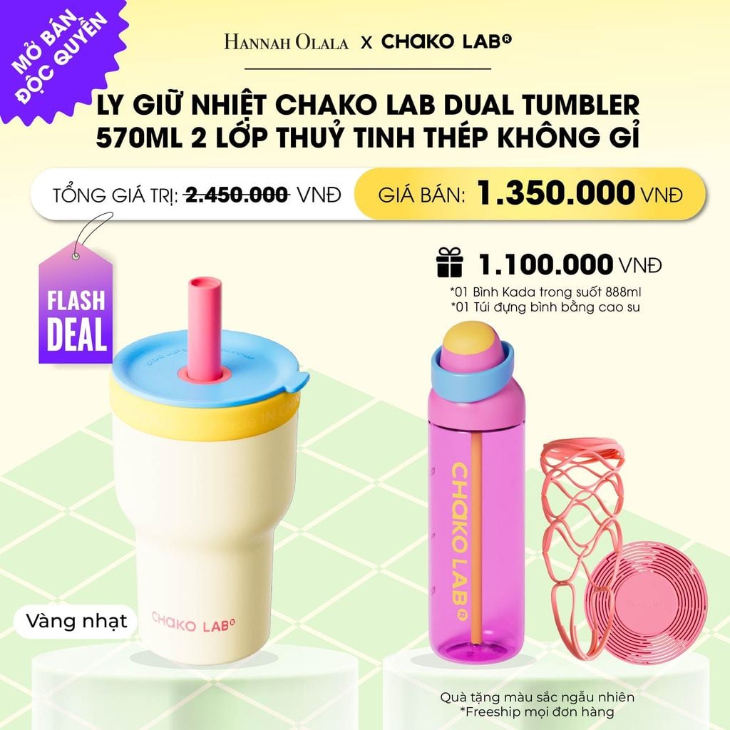  [FLASH DEAL] LY GIỮ NHIỆT 2 LỚP (THUỶ TINH/THÉP KHÔNG GỈ) CHAKO LAB DUAL TUMBLER 570ML _ DEAL 11 