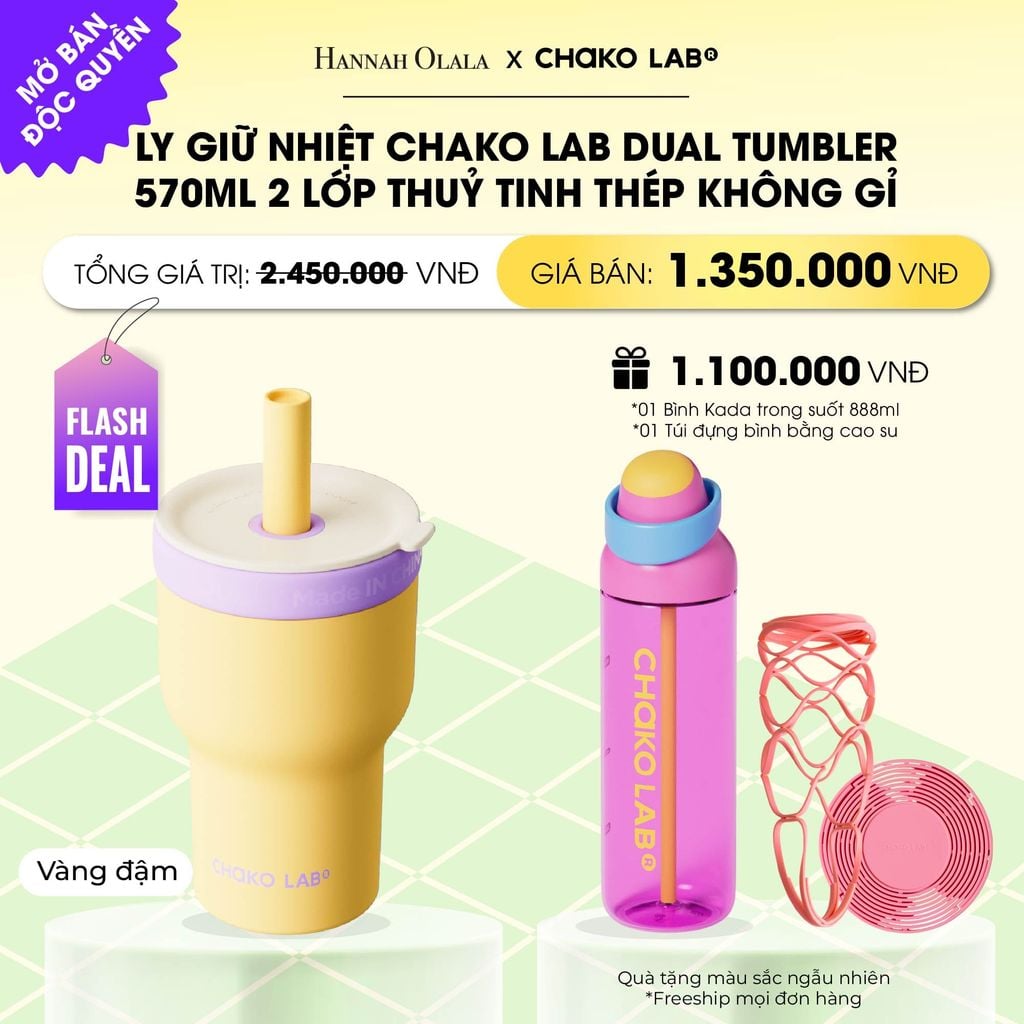  [FLASH DEAL] LY GIỮ NHIỆT 2 LỚP (THUỶ TINH/THÉP KHÔNG GỈ) CHAKO LAB DUAL TUMBLER 570ML _ DEAL 11 
