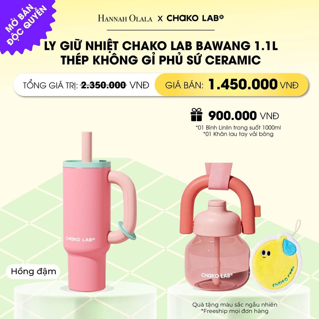  LY GIỮ NHIỆT CHAKO LAB BAWANG 1.1L THÉP KHÔNG GỈ PHỦ SỨ CERAMIC CAO CẤP _ DEAL 4 