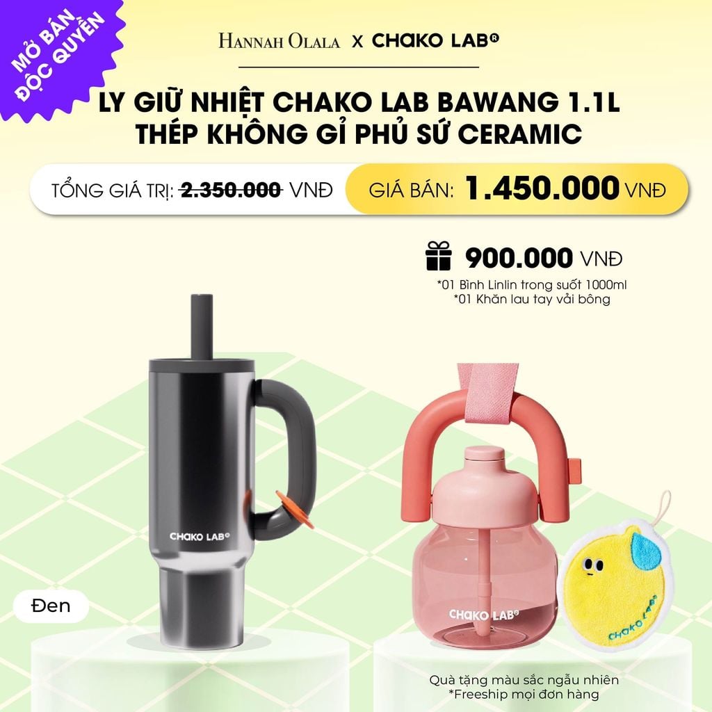  LY GIỮ NHIỆT CHAKO LAB BAWANG 1.1L THÉP KHÔNG GỈ PHỦ SỨ CERAMIC CAO CẤP _ DEAL 4 