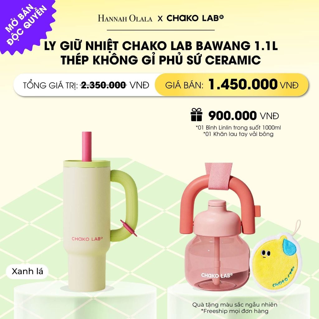  LY GIỮ NHIỆT CHAKO LAB BAWANG 1.1L THÉP KHÔNG GỈ PHỦ SỨ CERAMIC CAO CẤP _ DEAL 4 