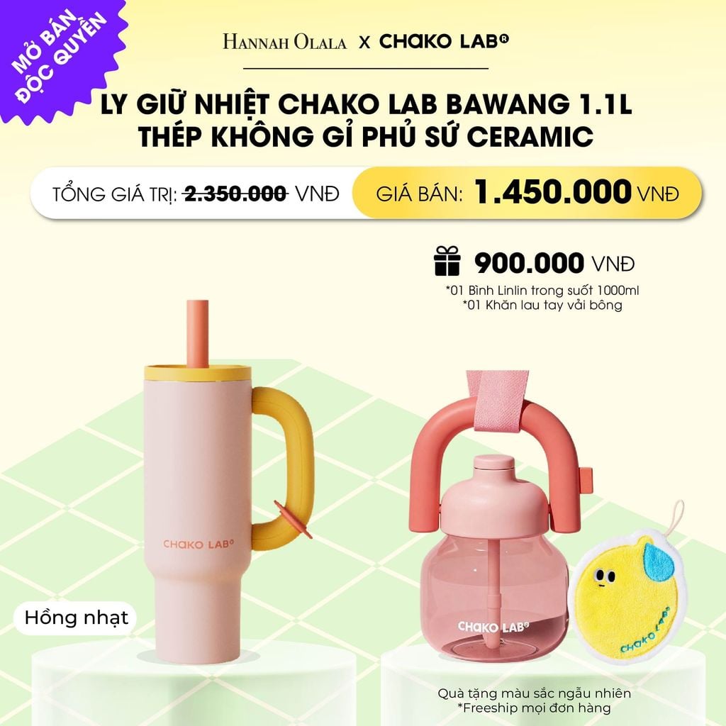  LY GIỮ NHIỆT CHAKO LAB BAWANG 1.1L THÉP KHÔNG GỈ PHỦ SỨ CERAMIC CAO CẤP _ DEAL 4 
