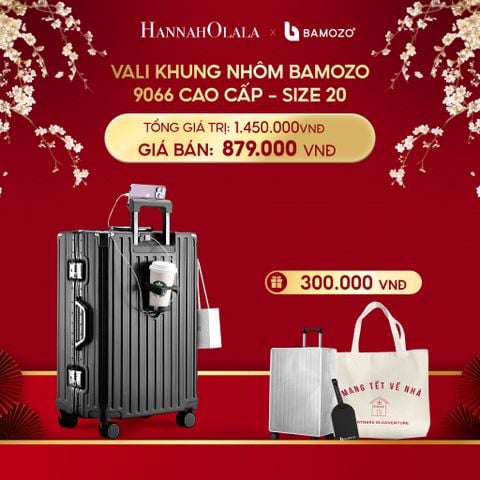  A967_DEAL 2: VALI BAMOZO KHUNG NHÔM 9066 BẢN CAO CẤP (TẶNG BỌC VALI CC TRONG SUỐT + THẺ TAG DA CHỐNG THẤT LẠC + TÚI TOTE) 