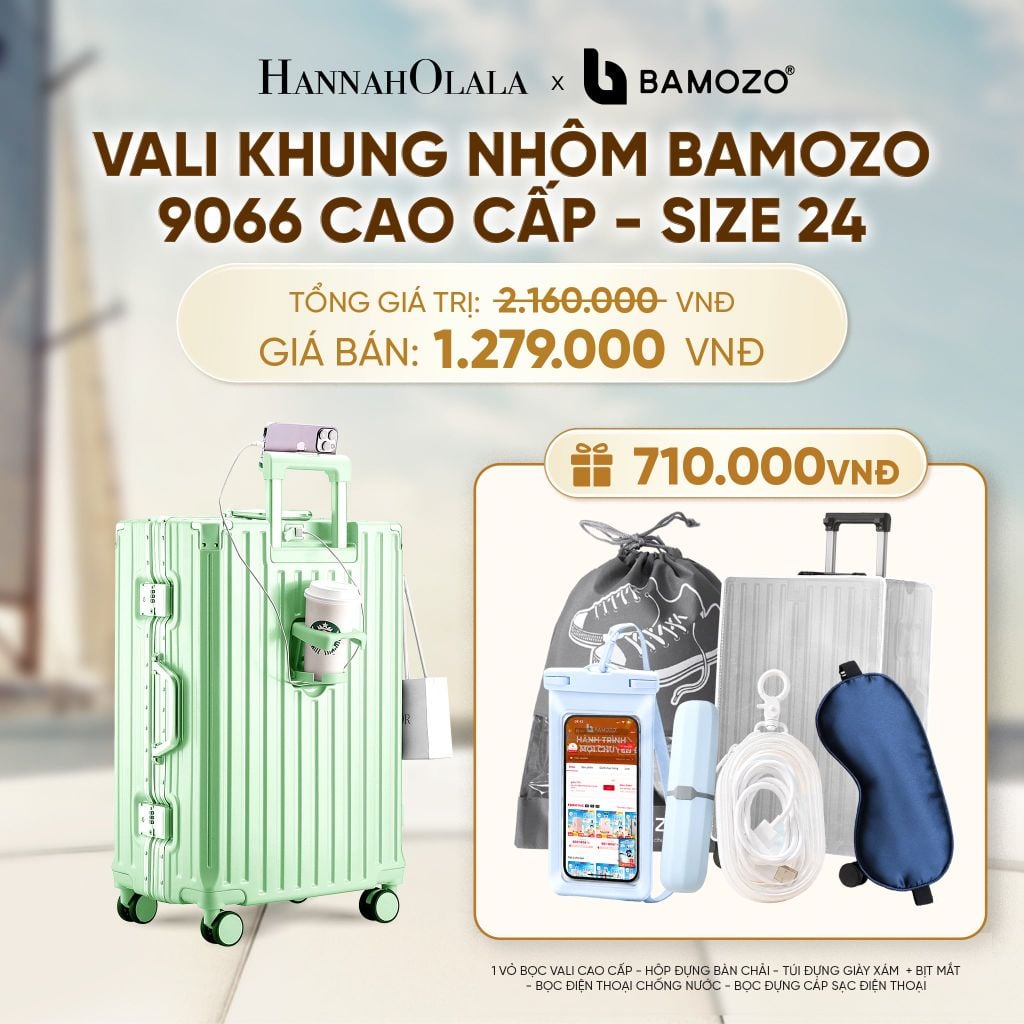  VALI BAMOZO KHUNG NHÔM 9066 BẢN CAO CẤP (TẶNG BỌC VALI CC TRONG SUỐT + HỘP ĐỰNG BÀN CHẢI + TÚI ĐỰNG GIÀY XÁM + TÚI ĐỰNG ĐT CHỐNG NƯỚC + TÚI ĐỰNG CÁP SẠC) - A1592 