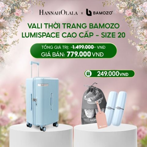  E1545_DEAL 1:  VALI BAMOZO LUMISPACE CAO CẤP (TẶNG BỘ QUÀ GỒM THẺ TAG DA CHỐNG THẤT LẠC, 2 HỘP ĐỰNG BÀN CHẢI, TÚI ĐỰNG GIÀY XÁM) 