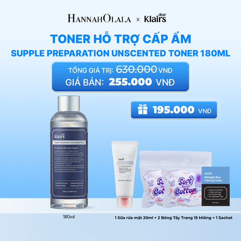  DEAR, KLAIRS NƯỚC HOA HỒNG SUPPLE PREPARATION UNSCENTED TONER 180ML 