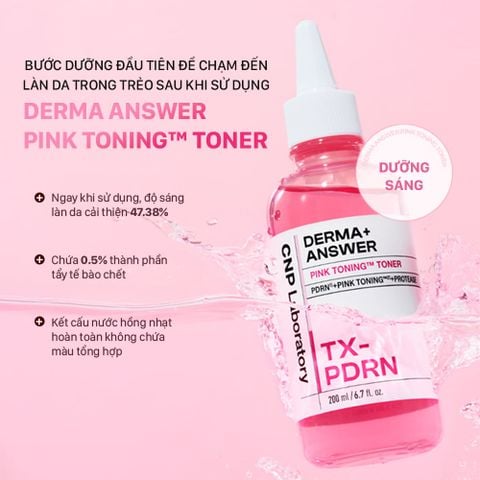  DEAL 54: MỚI RA MẮT - NƯỚC CÂN BẰNG TẨY DA CHẾT DỊU NHẸ DƯỠNG SÁNG CNP DERMA ANSWER PINK TONING TONER 200ML 