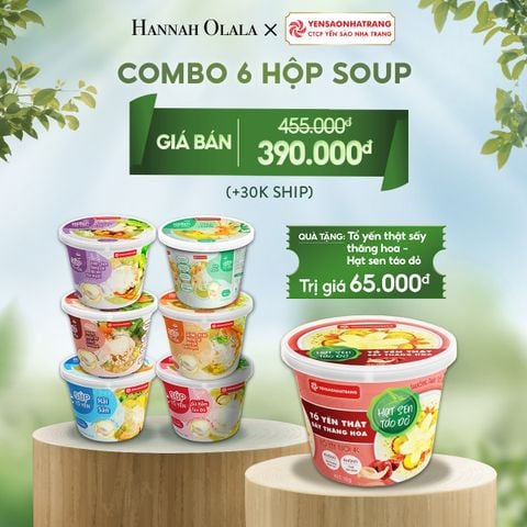  T39_DEAL 01: COMBO 6 HỘP SOUP : GÀ HẦM TÁO ĐỎ + HẢI SẢN + TÔM CUA, BÔNG CẢI, BÓ XÔI, YẾN MẠCH + CÁ HỒI, BÍ ĐỎ, BÔNG CẢI, BÓ XÔI, YẾN MẠCH + BÒ BẰM, KHOAI TÂY, CÀ RỐT, YẾN MẠCH + NẤM RAU CỦ 
